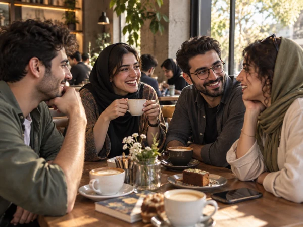 جمع دوستانه در حال نوشیدن قهوه